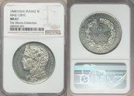 Republic pewter Essai 5 Francs 1848 MS61 NGC, Maz-1281c (R1). A very scarce French pattern featuring a striking glassiness to the fields aside frosty ...