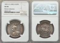 German Colony. Wilhelm II Rupie 1890 AU58 NGC, KM2. Very appealing for the assigned grade, a few too many bagmarks bounding the given designation, a n...