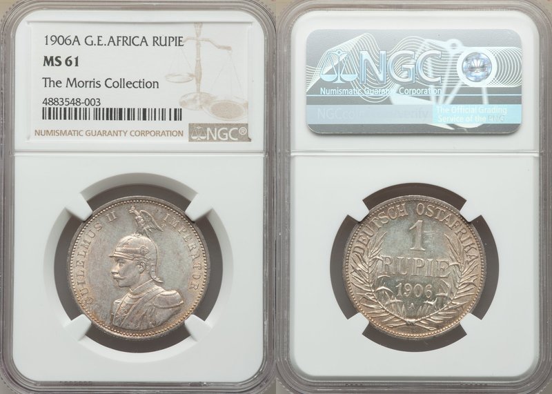 German Colony. Wilhelm II Rupie 1906-A MS61 NGC, Berlin mint, KM10. The single f...