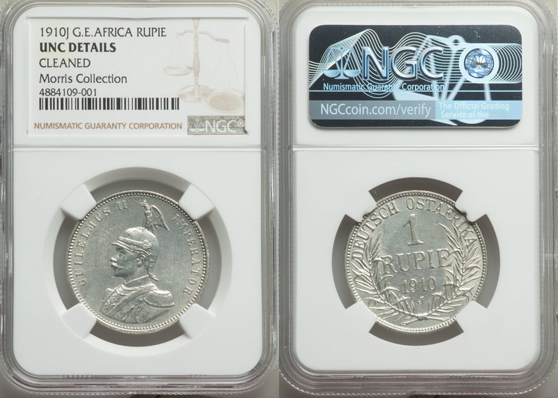 German Colony. Wilhelm II Rupie 1910-J UNC Details (Cleaned) NGC, Hamburg mint, ...