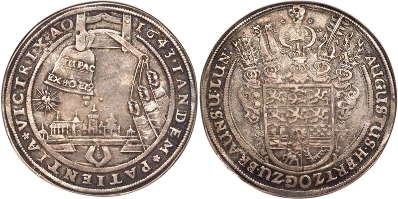 Brunswick-Wolfenbüttel. August "Bell" Taler 1643 XF45 NGC, KM429, Dav-6375c. A s...