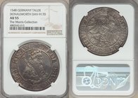 Donauworth. Free City Taler 1548 AU55 NGC, Dav-9170, Schulten-756. Displaying a bold portrait of Emperor Karl (Charles) V, the obverse fields multi-fa...