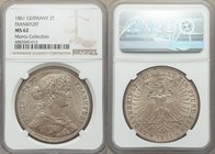 Frankfurt. Free City 2 Taler 1861 MS62 NGC, KM365. Silver-patinated with strong underlying luster. Sold with old collector's envelope. From the Morris...