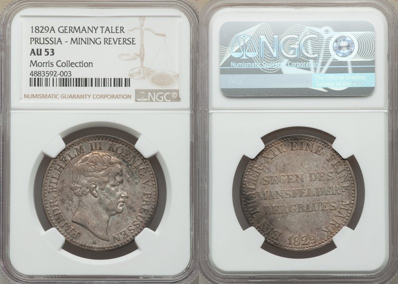 Prussia. Friedrich Wilhelm III "Mining" Taler 1829-A AU53 NGC, Berlin mint, KM42...