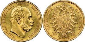 Prussia. Wilhelm I gold 10 Mark 1873-A MS64 NGC, Berlin mint, KM502. Astoundingly brilliant with sharp detailing and unimpeded cartwheel luster. From ...