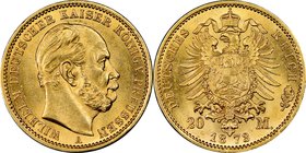 Prussia. Wilhelm I gold 20 Mark 1873-A MS62 NGC, Berlin mint, KM501. AGW 0.2305 oz. From the Morris Collection

HID09801242017