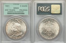 Prussia. Wilhelm II 5 Mark 1901-A MS63 PCGS, Berlin mint, KM526. A flashy coin with faint die polish lines and bright surfaces that surely merit its c...