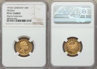 Prussia. Wilhelm II gold Proof 10 Mark 1910-A PR61 Cameo NGC, Berlin mint, KM520. Bright and flashy, with a pronounced cameo contrast. Scarce in Proof...