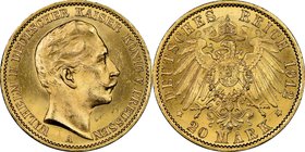 Prussia. Wilhelm II gold 20 Mark 1912-A MS64 NGC, Berlin mint, KM521. Very gently handled, with brilliant golden cartwheel luster. AGW 0.2305 oz. From...