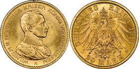 Prussia. Wilhelm II gold 20 Mark 1914-A MS63 NGC, Berlin mint, KM537. AGW 0.2305 oz. From the Morris Collection

HID09801242017