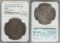 Saxony. August Taler 1577-HB AU50 NGC, Dresden mint, Dav-9798. A popular and fully covetable taler in this comparatively high grade, all features of t...