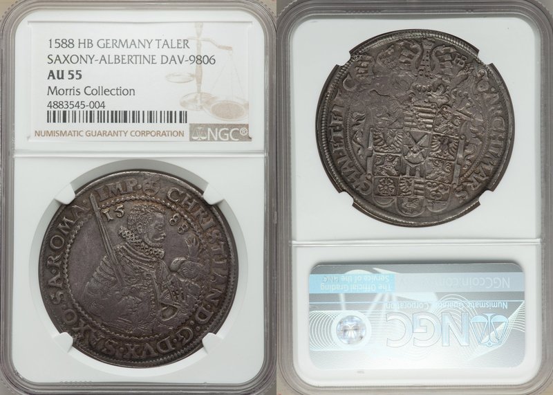 Saxony. Christian II Taler 1588-HB AU55 NGC, Dresden mint, Dav-9806. Well-center...