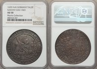 Saxony. Johann Georg I Taler 1620-HvR AU50 NGC, KM132, Dav-7601. Localized areas of weakness can be seen in the bust and shield, though the deeply ton...