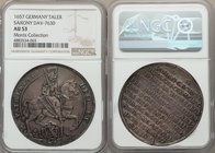 Saxony. Johann Georg II Taler 1657 AU53 NGC, Dresden mint, KM481, Dav-7630. Gunmetal-toned with notable underlying luster visible within the reverse i...