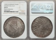 Saxony. Johann Georg II Taler 1658-CR AU55 NGC, Dresden mint, KM474, Dav-7617. Hints of shimmering luster remains in the fields, which display a light...