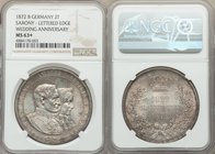 Saxony. Johann 2 Taler 1872-B MS63+ NGC, Dresden mint, KM1231.1. Silver and peach tones intermingle over the lustrous, well-preserved surfaces of this...