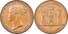 British Colony. Victoria 2 Quarts 1842/1 MS62 Brown NGC, KM3. A clear overdate still possessed of considerable visual allure that excels the assigned ...