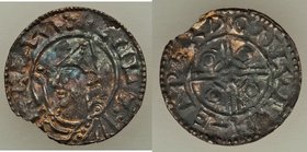 Kings of All England. Cnut (1016-1035) Penny ND (1024-1030) XF (edge chip, flan cracks), London mint, Eadwerd as moneyer, Pointed Helmet type, S-1158,...