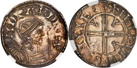Kings of All England. Edward the Confessor (1042-1066) Penny (1065-1066) AU58 NGC, Chichester mint, Aelfwine as moneyer, Pyramids type, S-1184, N-831....