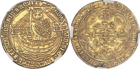 Edward III (1327-1377) gold Noble ND (1369-1377) AU58 NGC, London mint, Post-Treaty period, S-1518, N-1278. 34mm. 7.70gm. ЄDW | ΛRD' x DI' x GRΛ' x RЄ...
