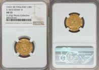 Henry VI (1st Reign, 1422-1461) gold 1/4 Noble ND (1422-1430) AU55 NGC, London mint, Lis mm, S-1810, N-1420. 20mm. 1.67gm. (lis) hЄnRIC' (lis) DI' (tr...