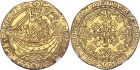 Henry VI (1st Reign, 1422-1461) gold Noble ND (1422-1430) AU55 NGC, London mint, Annulet Issue, S-1799, N-1414. 33mm. 6.89gm. h | ЄnRIC' (trefoil) DI ...