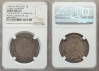 Edward VI (1547-1553) Shilling 1549 Good Details (Environmental Damage) NGC, Tower mint, Swan mm, S-2466. 4.15gm. Sold with old collector's envelope. ...