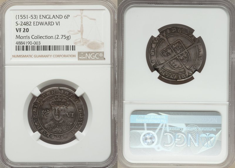 Edward VI (1547-1553) Shilling ND (1551-1553) VF20 NGC, Tower mint, Tun mm, S-24...