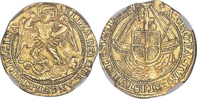 Elizabeth I (1558-1603) gold Angel ND (1582) AU55 NGC, Sword mm, S-2525, N-1991/1 (rare). 5.05gm. It is scarce to witness elite quality manifest itsel...