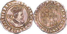 James I 6 Pence 1605 VF30 NGC, Tower mint, Rose mm, S-2658. 2.84gm. Second coinage, fourth bust. Displaying a well-struck bust and reverse shield with...