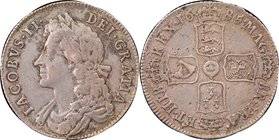 James II Shilling 1685 VF25 NGC, KM451.1, S-3410, Bull-760, ESC-1068. Soundly struck and toned to a pebble gray. Sold with old collector's envelope. F...