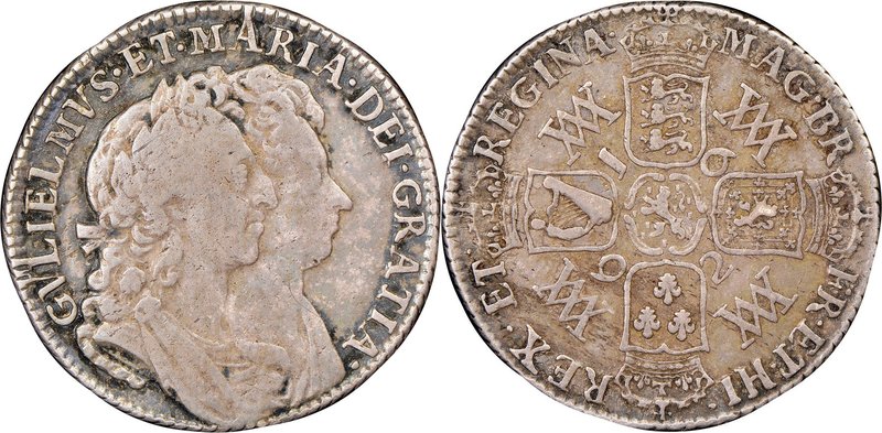 William & Mary Shilling 1692 F15 NGC, KM480, S-3437. Deeply toned, and a pleasin...