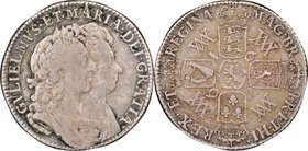William & Mary Shilling 1692 F15 NGC, KM480, S-3437. Deeply toned, and a pleasing circulated example of the type. Sold with old collector's envelope. ...