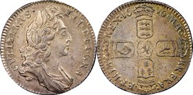 William III 6 Pence 1696 MS63 NGC, KM485.1. First bust. Early harp variety with large crowns. A notoriously difficult grade-level for William's coinag...