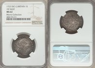 George I "South Sea Company" Shilling 1723-SSC MS62 NGC, KM539.3. 1st Bust. Struck on a slightly oblong flan, a delicate silver patina resting over th...