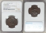 George II 1/2 Penny 1731 AU Details (Environmental Damage) NGC, KM566. Light brown surfaces revealing only mild porosity and discoloration, the noted ...