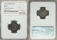 George II 6 Pence 1757 MS61 NGC, KM582.2, S-3711. A deeply toned and glossy specimen. Sold with old collector's envelope. From the Morris Collection

...