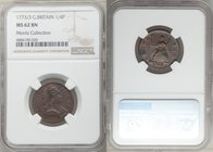 George III Farthing 1773/3 MS62 Brown NGC, KM602. Featuring a sharply struck bust of George III, the surfaces nicely toned and the devices outlined in...