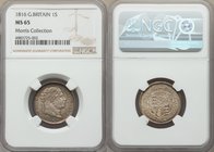 George III Shilling 1816 MS65 NGC, KM666, S-3790. Sharply struck and evenly toned with clear underlying luster. From the Morris Collection

HID0980124...