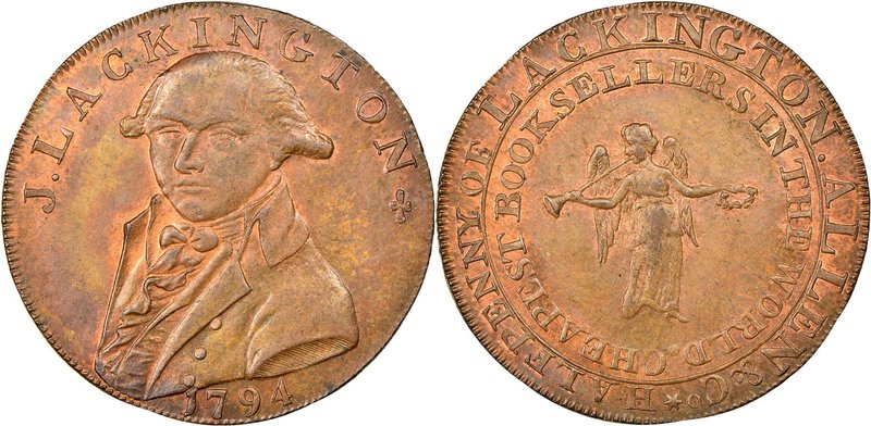 Middlesex. Lackington's copper 1/2 Penny Token 1794 MS64 Brown NGC, D&H-353. Edg...