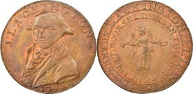 Middlesex. Lackington's copper 1/2 Penny Token 1794 MS64 Brown NGC, D&H-353. Edge: PAYABLE AT THE TEMPLE. A fully collectible type free of singularly ...