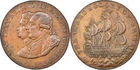 Middlesex. National Series copper 1/2 Penny Token ND (1790s) MS62 Brown NGC, D&H-945A. Edge grained right. Very appealing with iconic imagery and good...