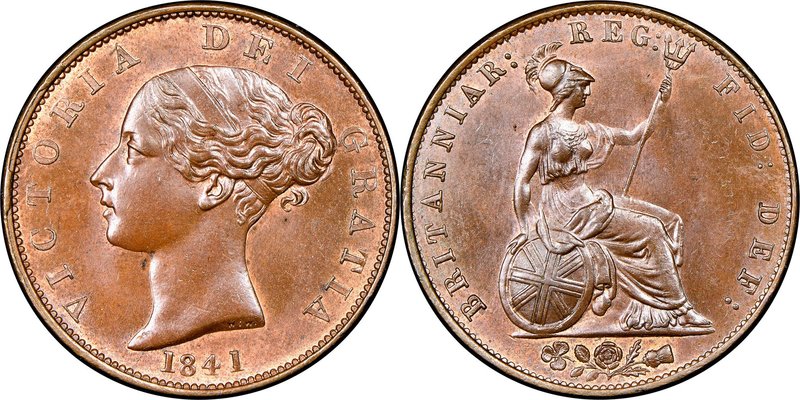 Victoria 1/2 Penny 1841 MS65 Brown NGC, KM726. A superb gem representative of th...