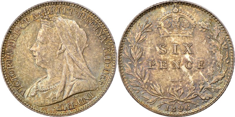 Victoria 6 Pence 1896 MS63 NGC, KM779, S-3941. Moderately patinated, with underl...