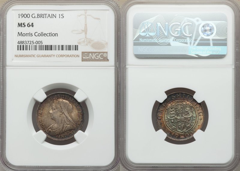 Victoria Shilling 1900 MS64 NGC, KM780. Sunset tone rules the fields of this nea...