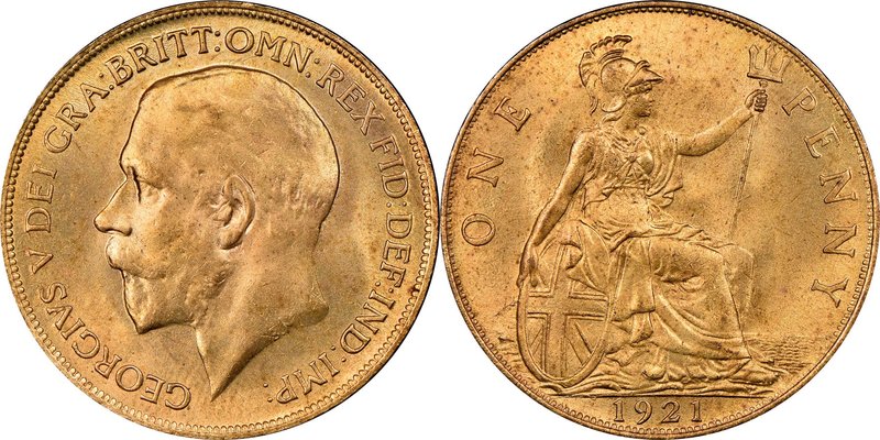 George V Penny 1921 MS64 Red NGC, KM810. Bright with bold red color. From the Mo...