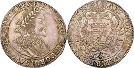 Ferdinand III Taler 1658-KB AU55 NGC, Kremnitz mint, KM107, Dav-3198. Steel-toned with admirably clear fields and an overall gratifying level of detai...