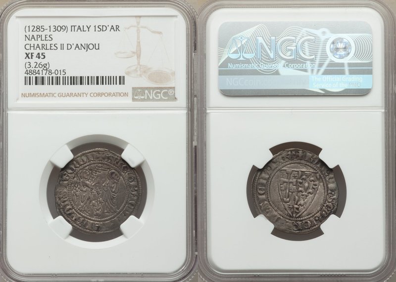 Naples & Sicily. Charles II d'Anjou (1285-1309) Saluto d'Argento ND XF45 NGC, MI...