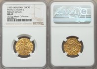Papal States. Roman Senate gold Ducat ND (1350-1439) MS62 NGC, Fr-2, CNI-XVa.628var, Ives-Plate VII, B-151. 21mm. 3.52gm. 3rd Period. S • PЄTRVS • | Λ...