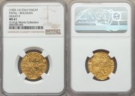 Papal States. Julius II (1503-1513) gold Ducat ND MS61 NGC, Bologna mint, B-598. BONO | NI | Λ • | DOCET, St. Peter standing facing, keys of heaven in...